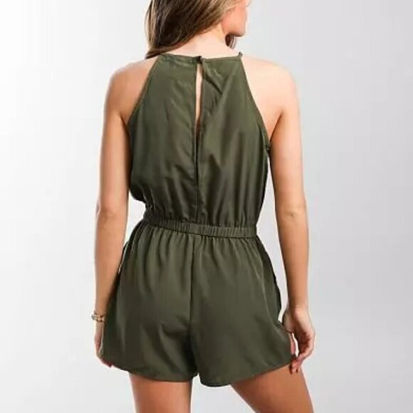 Bebop Size S Olive / Army Green Woven High Neck Romper Tie Waist, Exc. Used Cond - Picture 2 of 15
